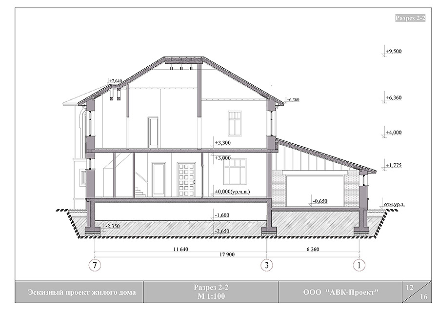 Разрез частного дома чертеж