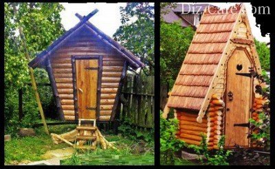 Дачный туалет, построенный в виде причудливой деревянной избушки