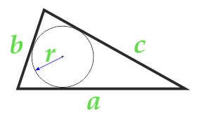 Площадь треугольника по радиусу вписанной окружности и трем сторонам