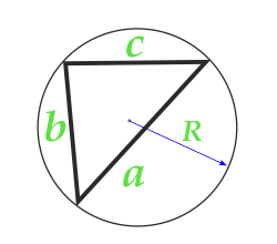 Площадь треугольника по радиусу описанной окружности и трем сторонам