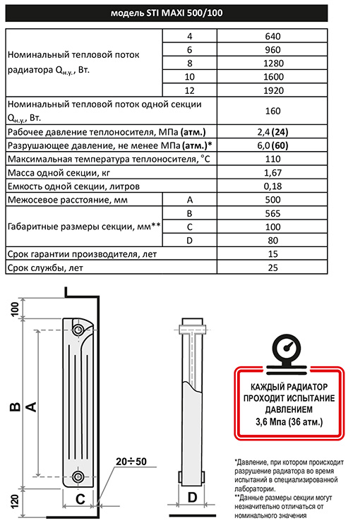 Объем секции алюминиевого радиатора