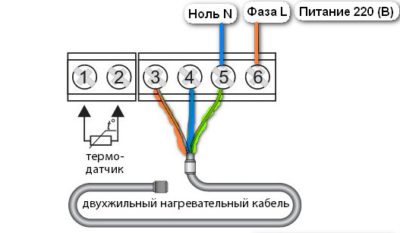 Схема подключения двужильного кабеля