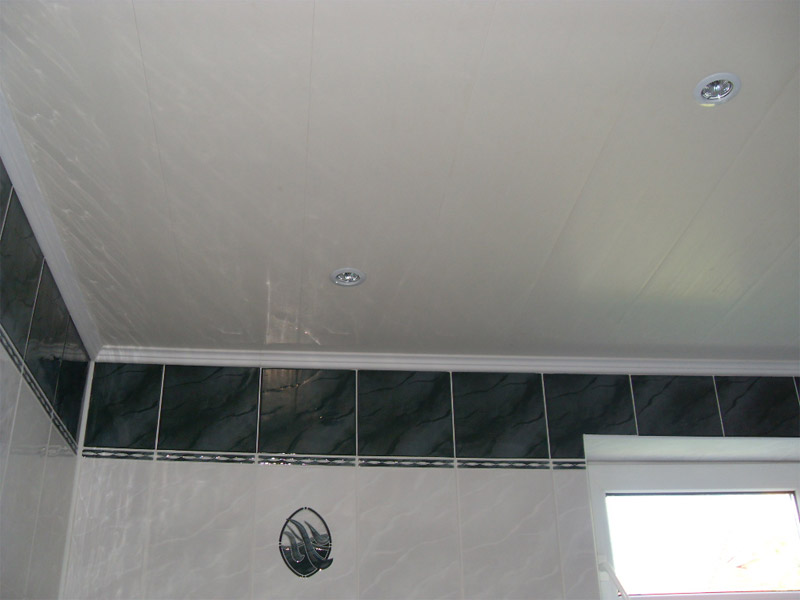 Потолок из ПВХ панелей смонтированный в ванной комнате