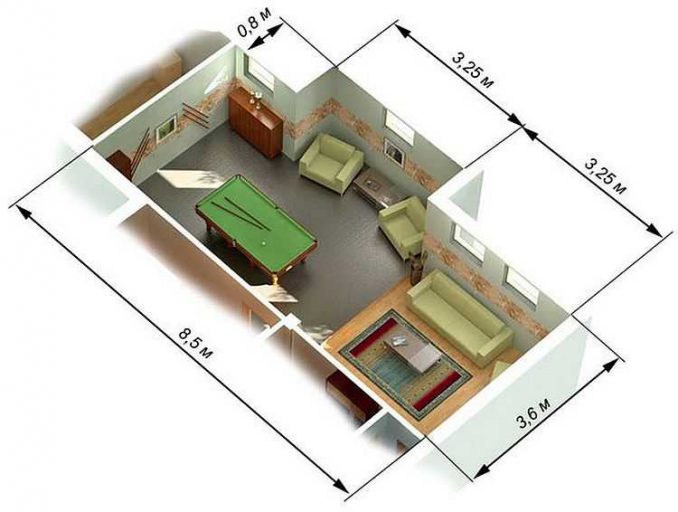 Планировка комнаты со скошенным углом