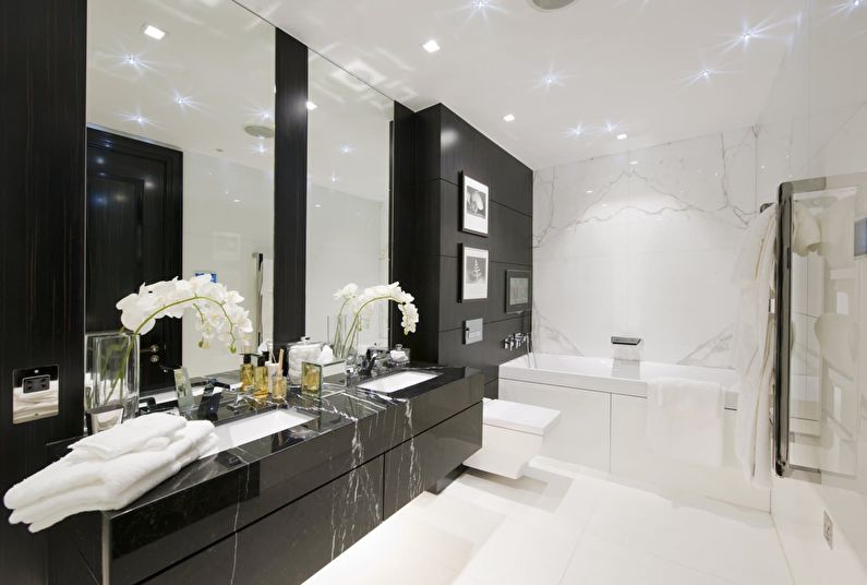 Сочетание цветов в интерьере ванной комнаты - белый с черным