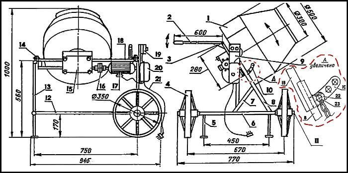 Чертеж рамы для бетономешалки